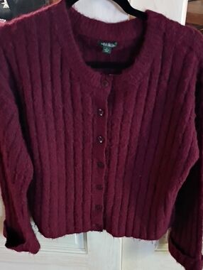 wild fable Ribbed Button-Front Cardigan - Burgundy